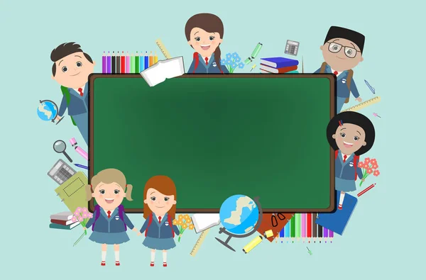 Skola, bakgrund, barn på bakgrunden av en krita — Stock vektor
