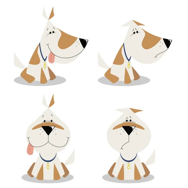 Bir köpek, küçük beyaz bir köpek ile kırmızı lekeler. Köpekler bir dizi namlu, bir yüz ifadesi bir köpek farklı bir ifade ile.