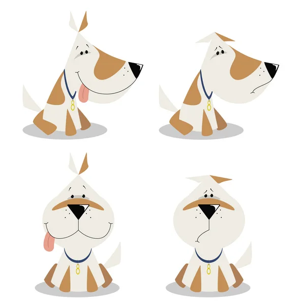 Un perro, un perrito blanco con manchas rojas. Un juego de perros con una expresión diferente de hocico, una expresión facial de un perro . — Vector de stock