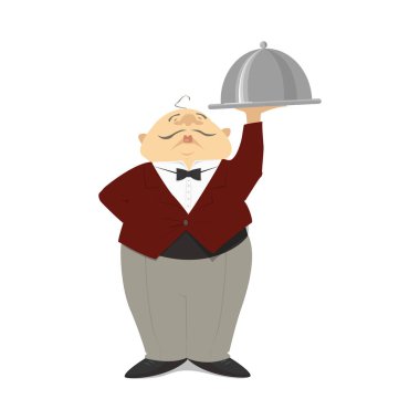 Garson Yemeği, bir takım ile. Garson yemeği taşıdı. Karikatür vektör