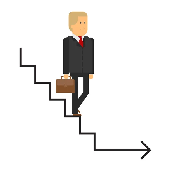 Career ladder, a man descends the stairs, a business man,the completion of a career. Unsuccessful career. Vector, material flat — Stock Vector