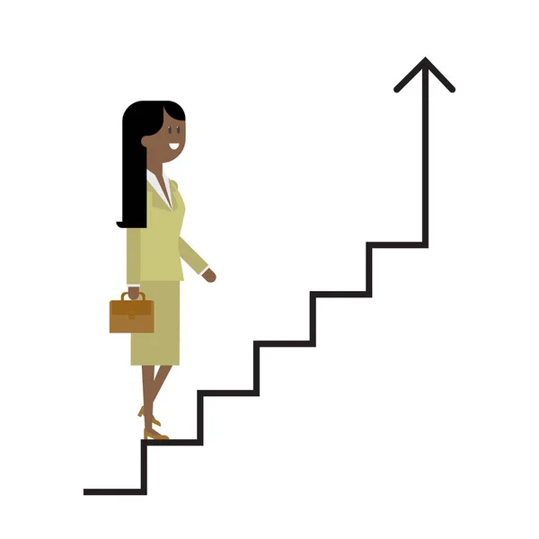 Career ladder, a woman climbs the stairs, a businesswoman, a successful career. Vector, material flat — Stock Vector