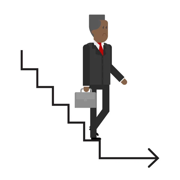 Escalera de carrera, el anciano desciende las escaleras, hombre de negocios, la finalización de su carrera. Vector, material plano — Vector de stock