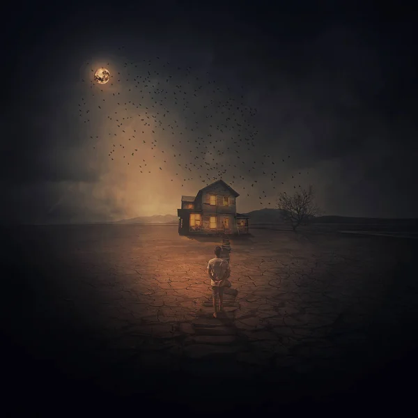 Moonlight spookachtig huis — Stockfoto