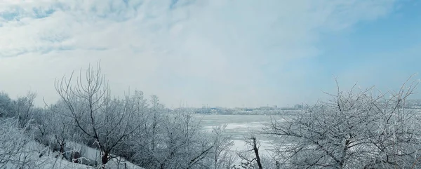 Frosty morning panorama — Stock Photo, Image