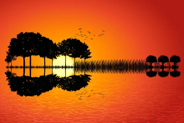 Île guitare coucher de soleil — Image vectorielle
