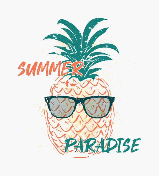 Summer Paradise Text Art Illustration Pineapple Wears Sunglasses Trendy Hipster — Stock Photo, Image