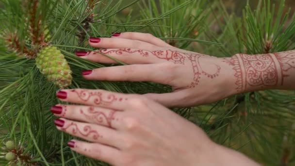 Detail dívky ruce v henna mehendi.