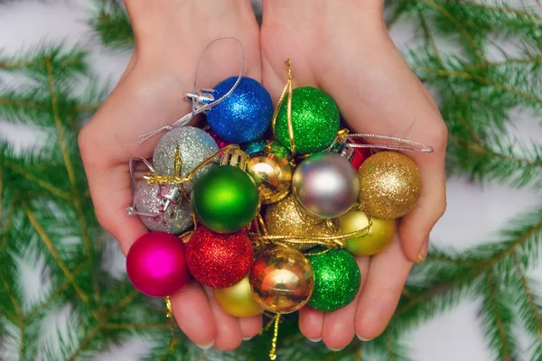 Juguetes Navidad Multicolores Las Manos — Foto de Stock