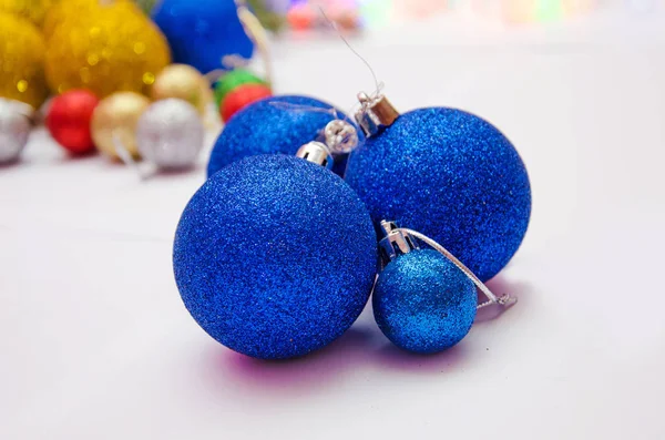 Fondo Con Bolas Navidad Azul Decoraciones Del Árbol Navidad — Foto de Stock