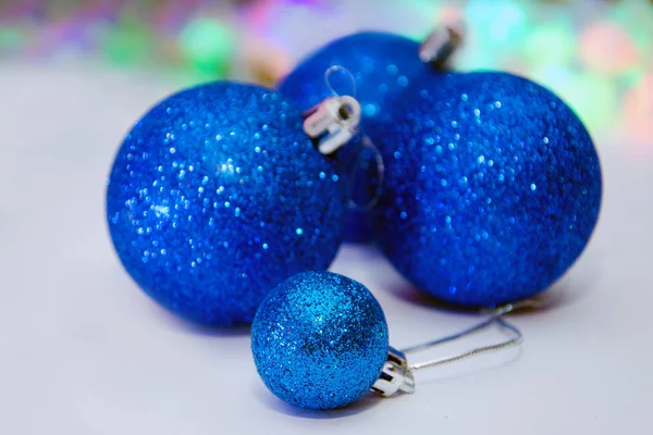 Fondo Con Bolas Navidad Azul Decoraciones Del Árbol Navidad — Foto de Stock