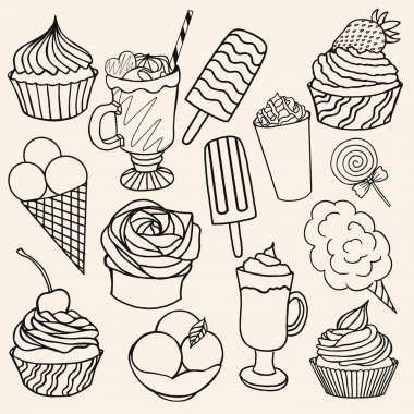 Hisse senedi el çizilmiş vektör illüstrasyon kroki tatlı Icons set