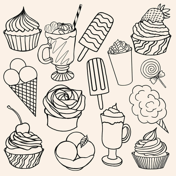 Dessert icons set stock hand drawn vector illustration sketch