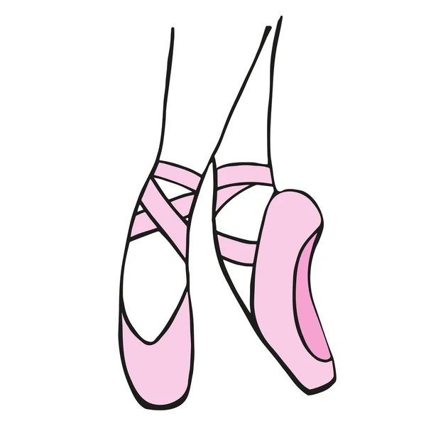 Scarpe da punta rosa, disegno a mano disegno vettoriale schizzo illustrazione, Ballerina piedi — Vettoriale Stock