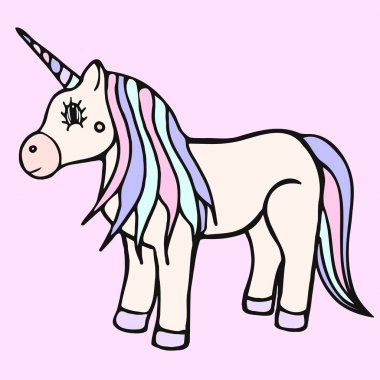 Tek boynuzlu at büyülü poster hisse senedi illüstrasyon için sevimli simge çizim