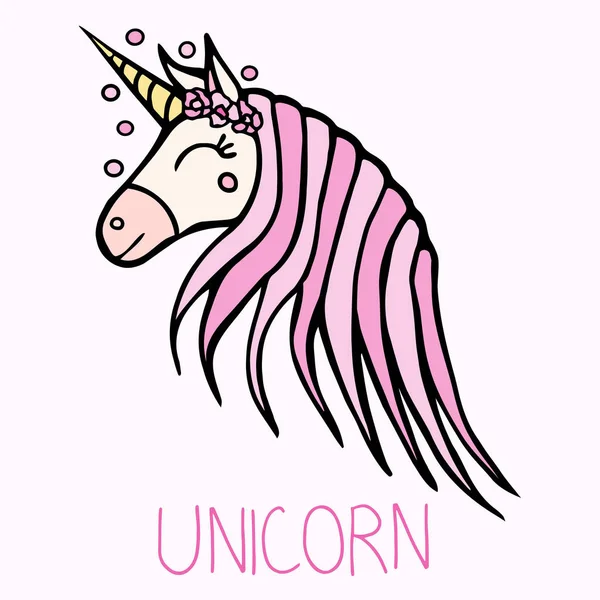 Unicorn menggambar ikon yang lucu, untuk ilustrasi poster ajaib - Stok Vektor