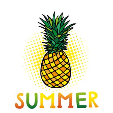Renkli ananas tropikal meyve. Vektör çizim. Yaz saati tasarım öğesi, yaz kartı, afiş.