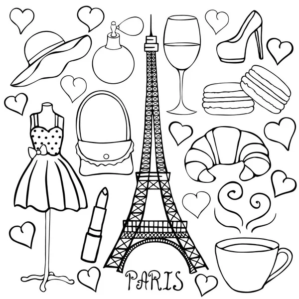 Hand drawn Paris symbols stock illustration — Stock Vector