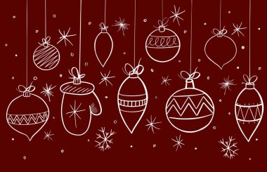 Noel süsleri, kroki çizim tasarım, tebrik kartı, Noel simgeler