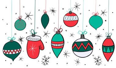 Noel süsleri, kroki çizim tasarım, tebrik kartı, Noel simgeler