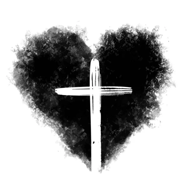 Chrześcijański krzyż w sercu. Odizolowany na białym tle. Symbol chrześcijański. Ilustracja wektora — Wektor stockowy
