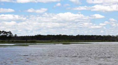 Et kalınlığı ile yivli su yüzey ve bulutlu mavi gökyüzü