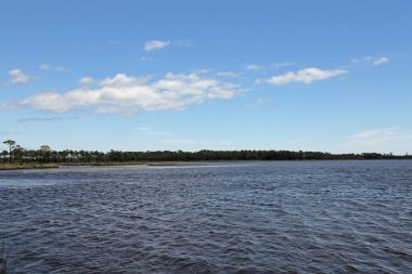 Et kalınlığı ile yivli su yüzey ve bulutlu mavi gökyüzü 