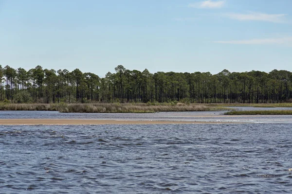 Rippled water surface and cloudy blue sky — Stock Photo, Image