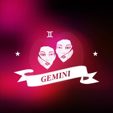 İkizler burç işareti, Astroloji, dövme, vintage rozet şeffaf, vektör çizim