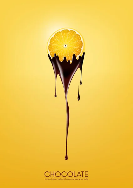 Çikolata, meyve, fondü kavramı erime içinde batırılmış limon dilimli, vektör