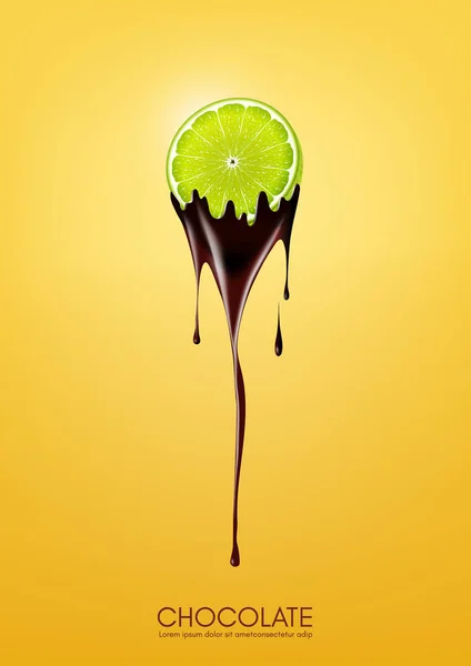 Çikolata, meyve, fondü kavramı erime içinde batırılmış limon dilimli, vektör