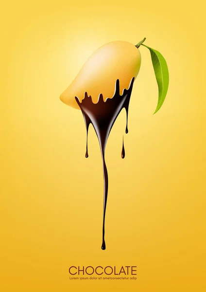 Olgun mango daldırma eriyen çikolata, meyve, fondü kavramı, vektör