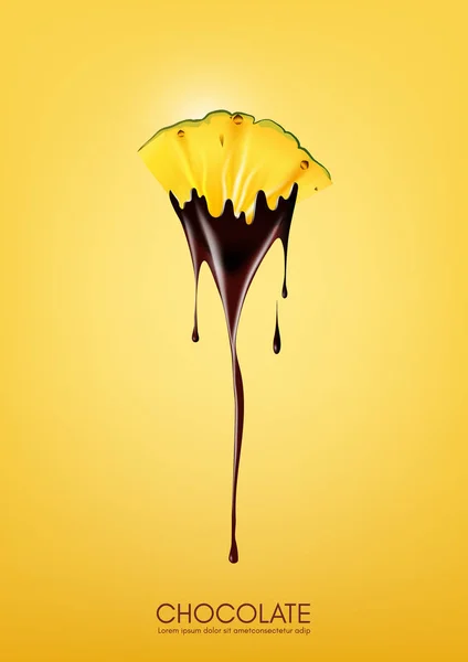 Olgun ananas erime içinde çikolata, meyve, fondü kavramı, vektör daldırma dilimlenmiş