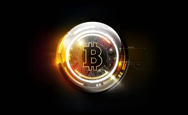 Altın bitcoin dijital para, fütüristik dijital para, teknoloji dünya çapında ağ konsepti, vektör illüstrasyonu