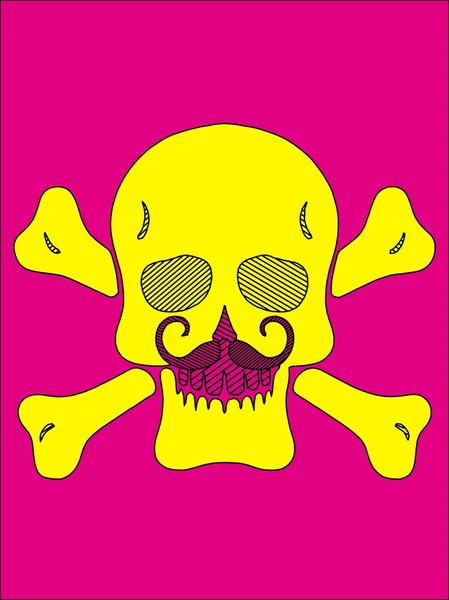 Crâne jaune avec os et moustache et fond rose — Photo