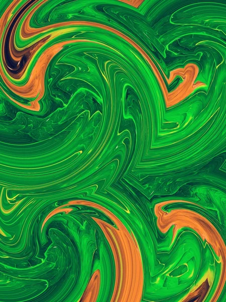 Geometryczne zielony pomarańczowy i brązowy kręcone malarstwo abstrakcyjne tło — Zdjęcie stockowe