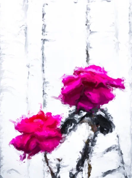 Rosas Rojas Con Fondo Madera Blanca — Foto de Stock