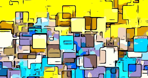Geometryczny Kwadratowy Wzór Abstrakcyjny Kolorze Żółtym Niebieskim Brązowym — Zdjęcie stockowe