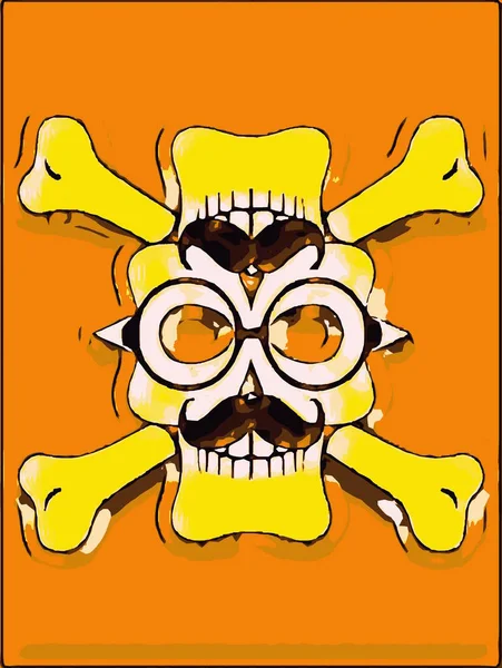 黄色い古いビンテージ頭骨および骨落書きオレンジ色の背景を使用した描画 — ストック写真