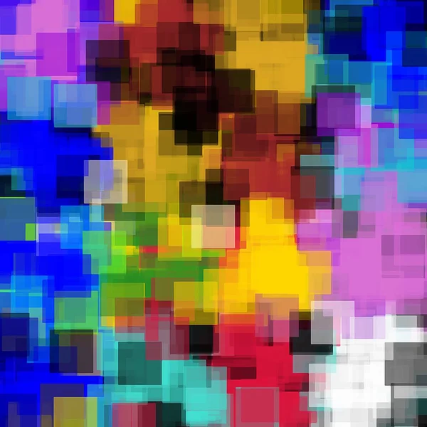 Geometrische Quadratische Mustermalerei Abstrakt Gelb Braun Grün Rosa Blau — Stockfoto