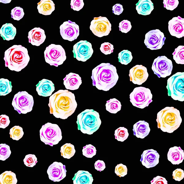 Colorful Roses Pink Purple Green Yellow Black Background — Stock Photo, Image