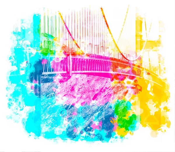 Nahaufnahme Goldene Torbrücke San Francisco Usa Mit Farbenfroher Malerei Abstrakten — Stockfoto