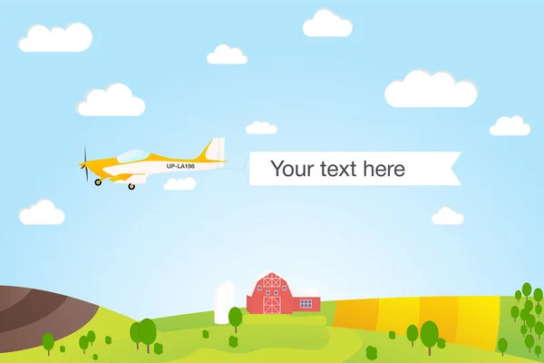 Hafif uçak ile çekti reklam afişleri uçan üzerinde modern düz konsept tasarım vektör. Web afiş ve yazdırılabilir malzemeleri için ideal