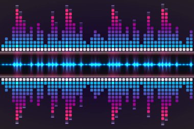 Müzik vektör yendi. Arka plan ışıklar. Soyut ekolayzer. Ses dalgası. Ses Ekolayzır teknoloji. Detaylı vektör bokeh. Metin için yer.