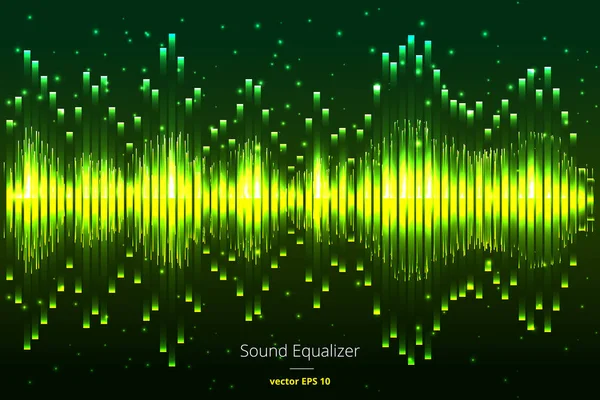 Müzik vektör yendi. Yeşil ışık arka plan. Soyut ekolayzer. Ses dalgası. Ses Ekolayzır teknoloji. Detaylı vektör bokeh. Metin için yer.