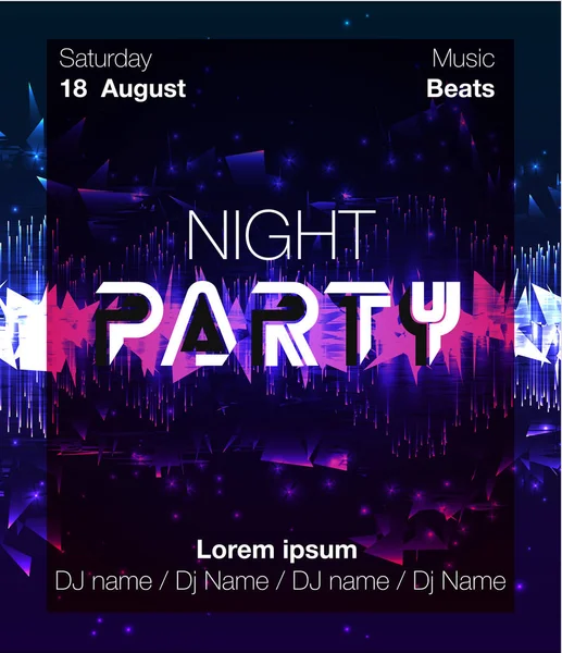 Dans partisi poster vektör arka plan şablonu üçgenler ve daireler parçacıklar, çizgiler, vurgulamak ve pembe ve mavi renklerde modern geometrik şekiller. Müzik etkinliği el ilanı veya afiş soyut