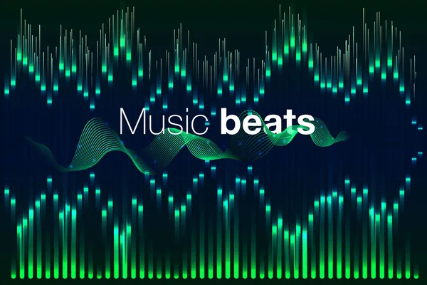 Müzik vektör yendi. Yeşil ışık arka plan. Soyut ekolayzer. Ses dalgası. Ses Ekolayzır teknoloji. Detaylı vektör bokeh. Metin için yer.