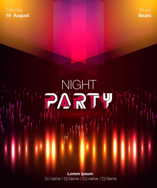 Dans partisi poster vektör arka plan şablonu üçgenler ve daireler parçacıklar, çizgiler, vurgulamak ve pembe ve mavi renklerde modern geometrik şekiller. Müzik etkinliği el ilanı veya afiş soyut