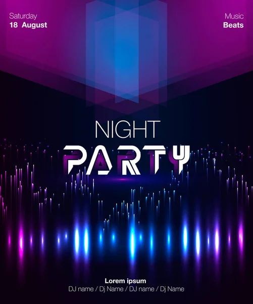 Dans partisi poster vektör arka plan şablonu üçgenler ve daireler parçacıklar, çizgiler, vurgulamak ve pembe ve mavi renklerde modern geometrik şekiller. Müzik etkinliği el ilanı veya afiş soyut