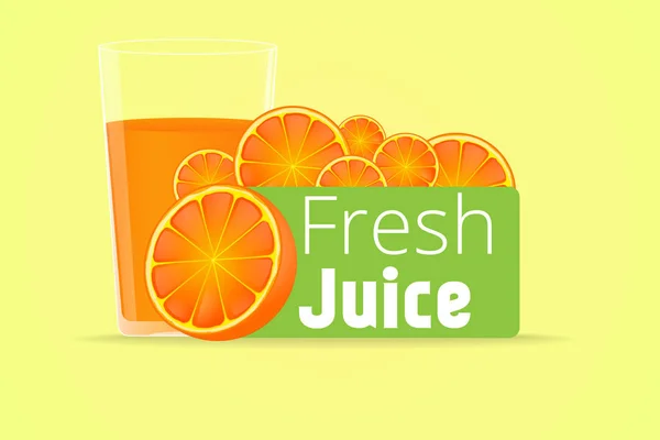 Orange fruits slices in juice on yellow background, vector illustration — Stock Vector
